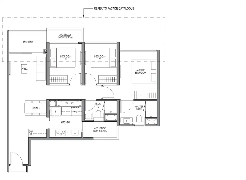 Type C1 3 Bedroom floor plan, 81 square metres, 872 square feet