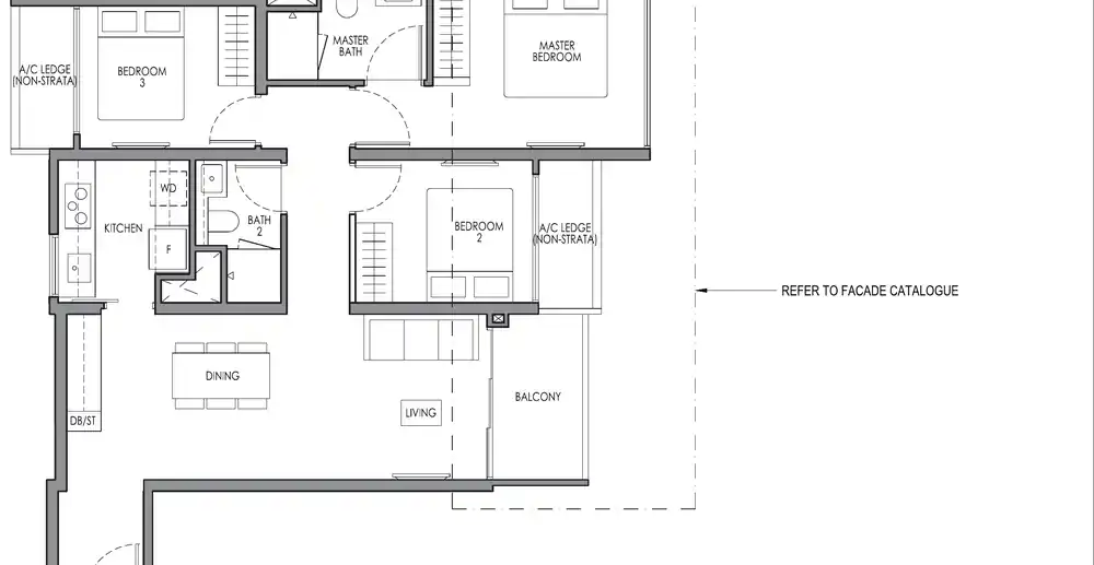 Type C3a 3 Bedroom floor plan, 84 square metres, 904 square feet