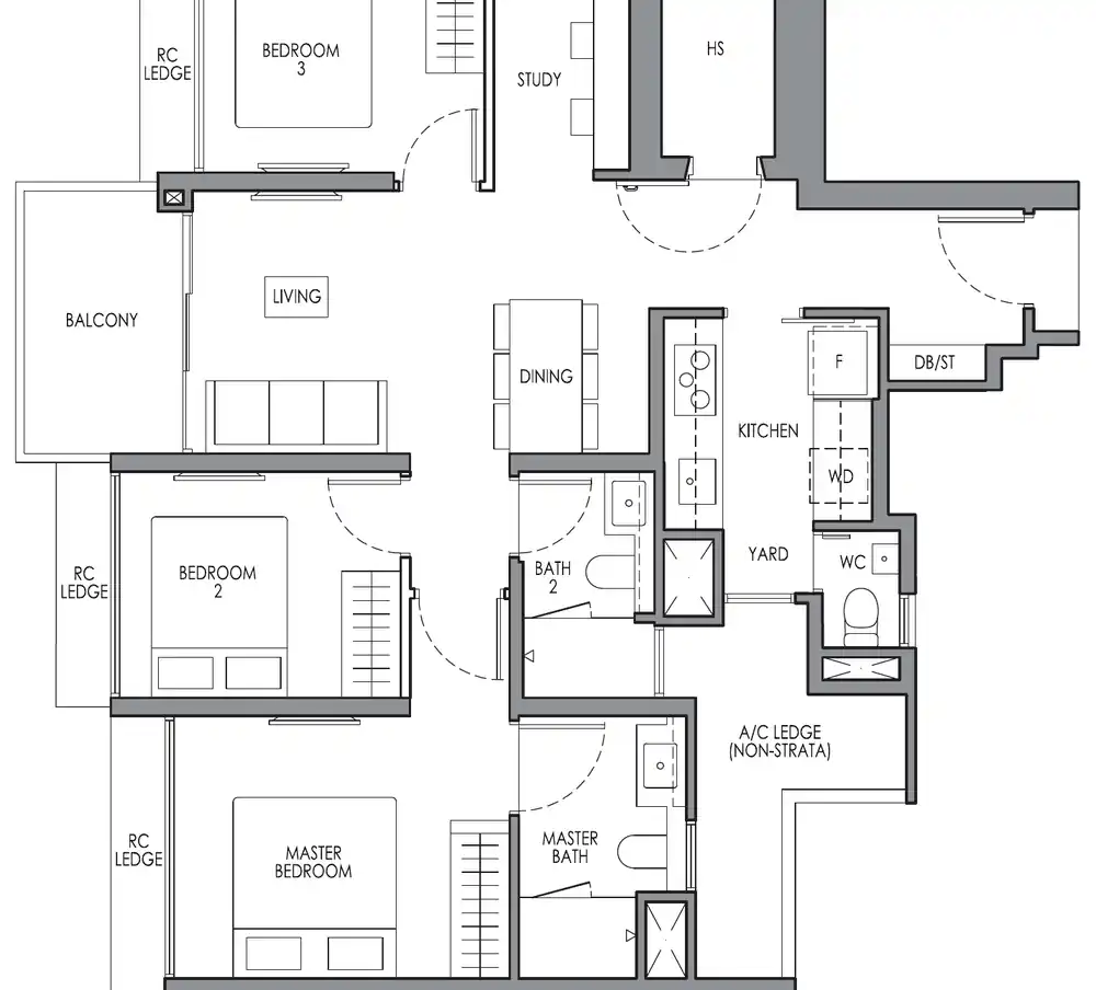 Type CP1S 3 Bedroom Premium + Study floor plan, 88 square metres, 947 square feet