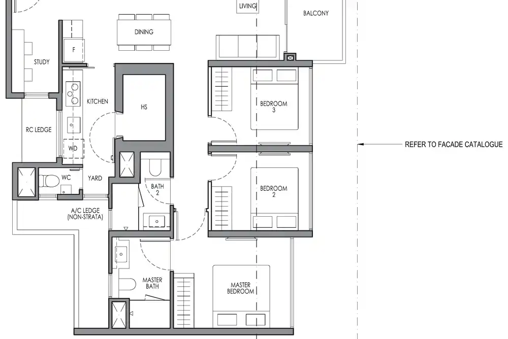 Type CP3S 3 Bedroom Premium + Study floor plan, 93 square metres, 1001 square feet