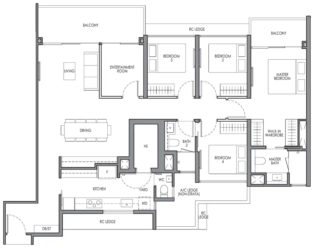 Type DP1E 4 Bedroom Premium + Entertainment floor plan, 133 square metres, 1432 square feet