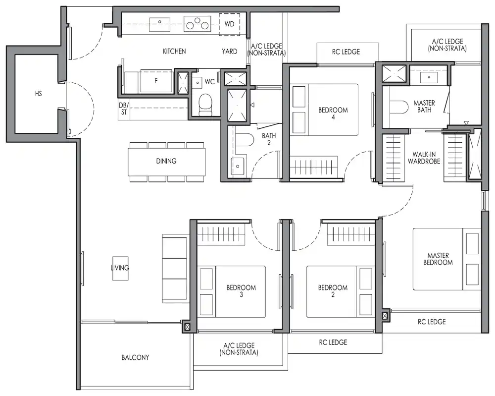 Type DP2a 4 Bedroom Premium floor plan, 107 square metres, 1152 square feet