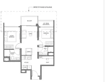 Type B2S floor plan, 667 sqft