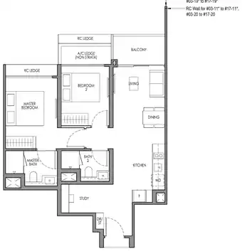 Type B3S floor plan, 710 sqft